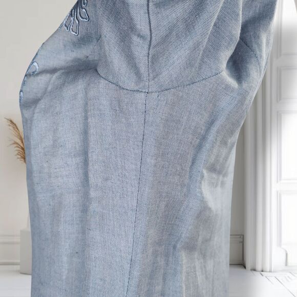 Vintage Sarah Elizabeth Linen Blend Sheath Maxi Dress Size 12 Button Embroidery - Picture 13 of 16